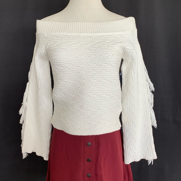 Rachel Roy Off the Shoulder Fringe Sleeve Sweater CA - Picture 2 of 5